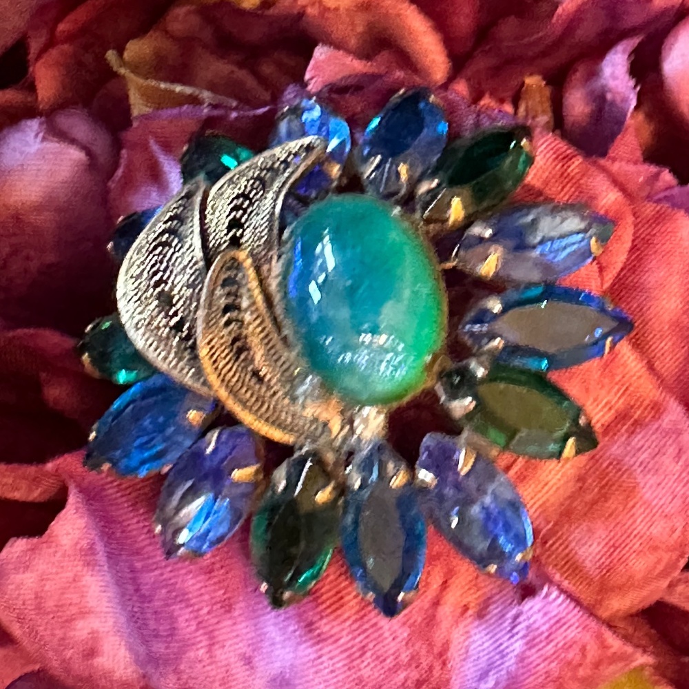 Vintage Beau Jewels Brooch with Blue Marquis Set Stones